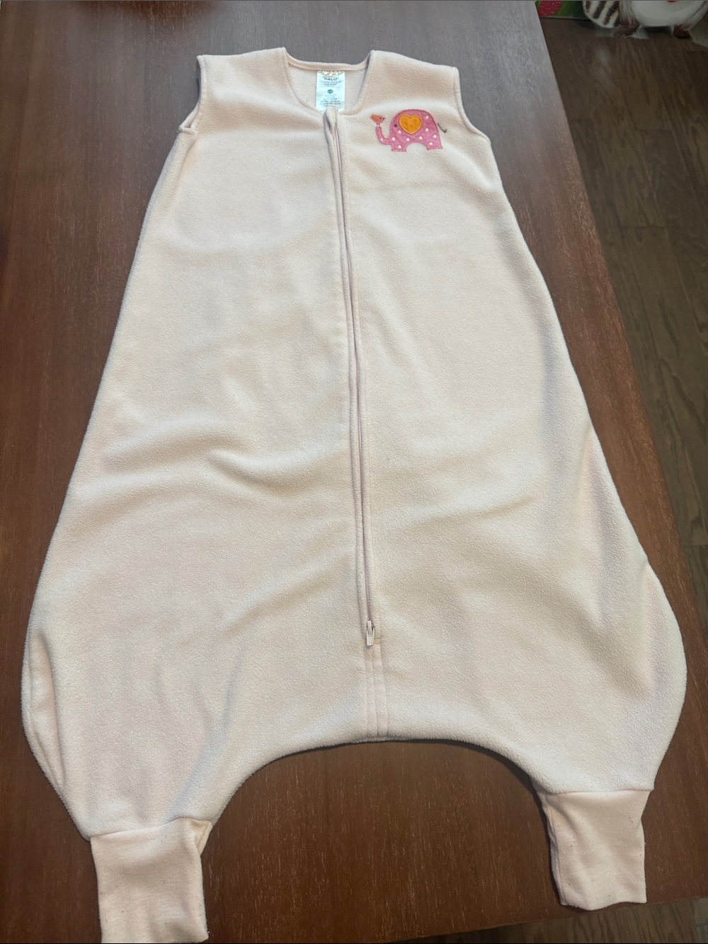Halo Light Pink Baby Footed Sleep Sack with Pink & Yellow Elephant Applique
